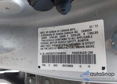 2012 Honda Civic Ex-L from USA, damaged, VIN 2HGFB2F97CH548293